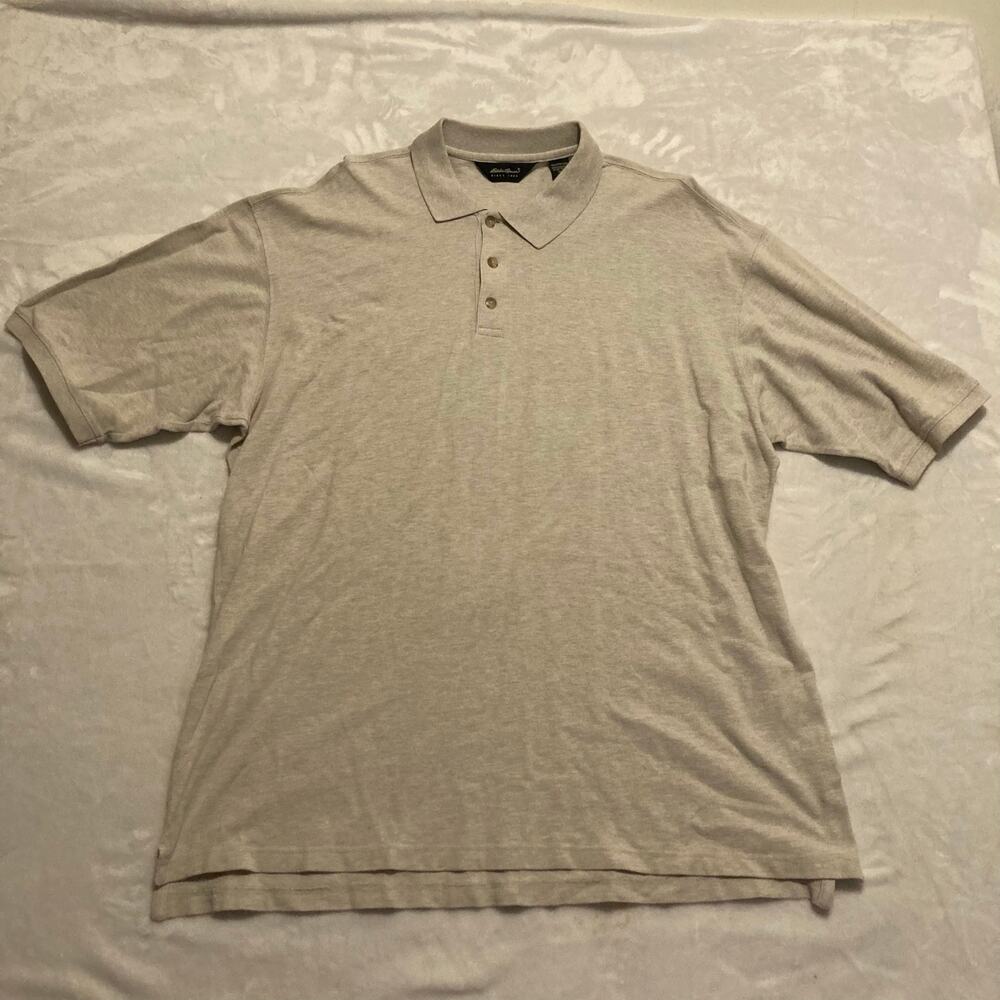 Eddie Bauer Polo Shirt Ivory Cotton Short Sleeve‎ Men Collared Size XL